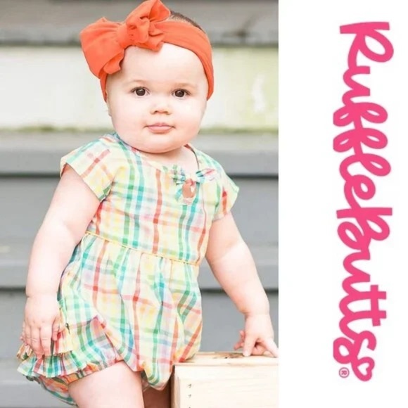 Rufflebutts bubble romper rainbow gingham plaid print ruffles baby girl toddler - Picture 3 of 8